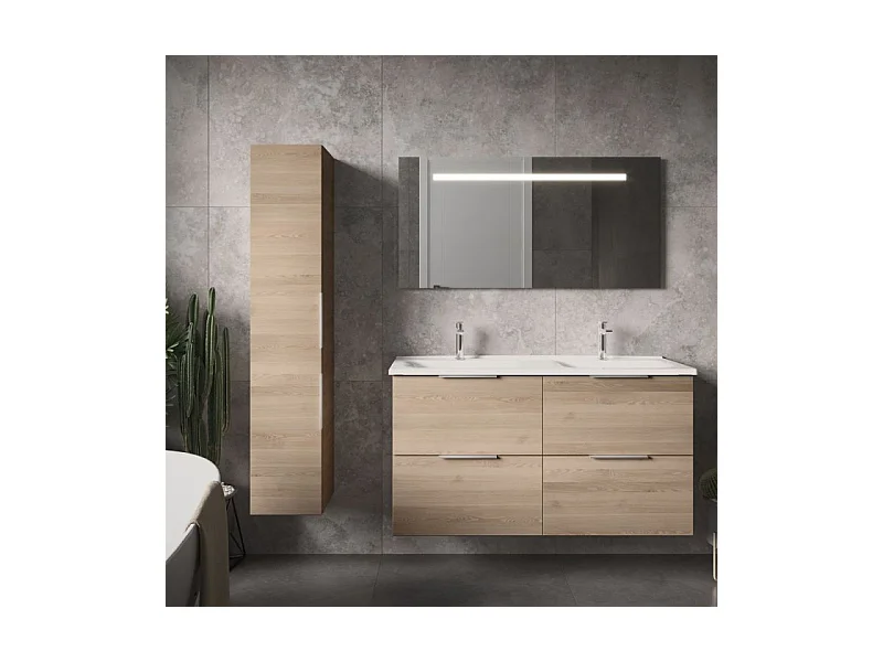 Meuble double vasque 120 cm BURGBAD Olena chêne clair + colonne