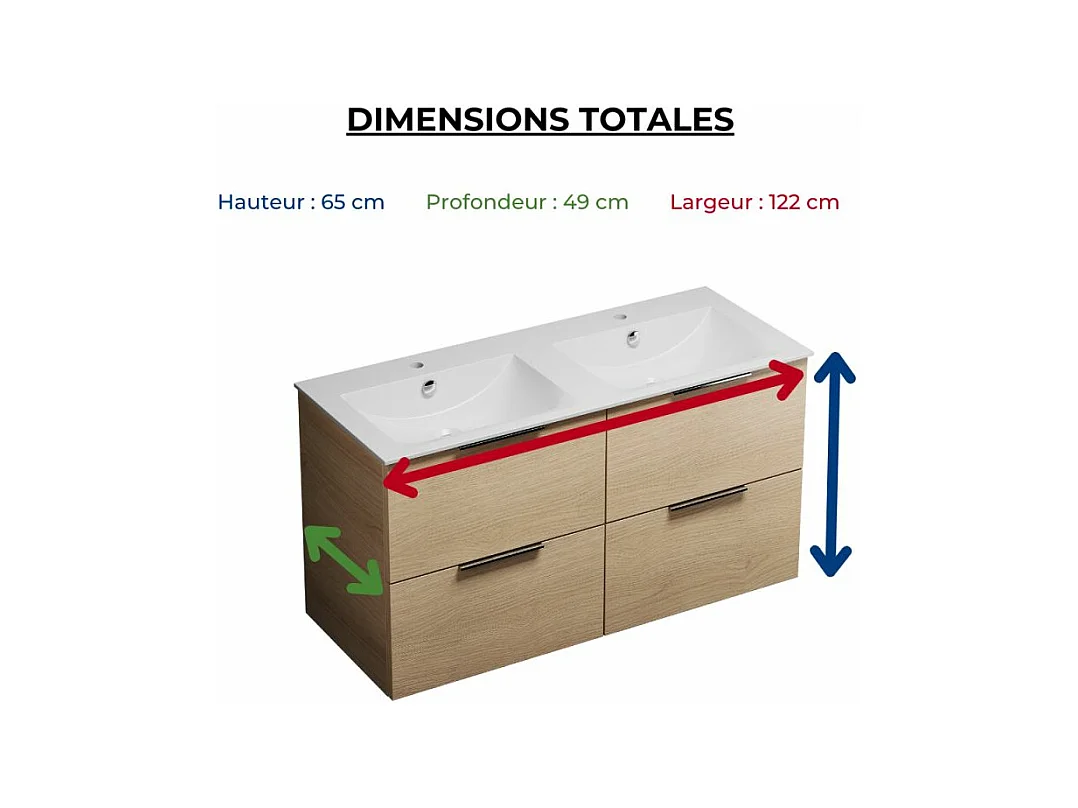 Meuble double vasque 120 cm BURGBAD Olena chêne clair + colonne
