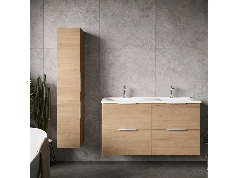 Meuble salle de bain double vasque BURGBAD Olena 120 cm chêne clair + colonne