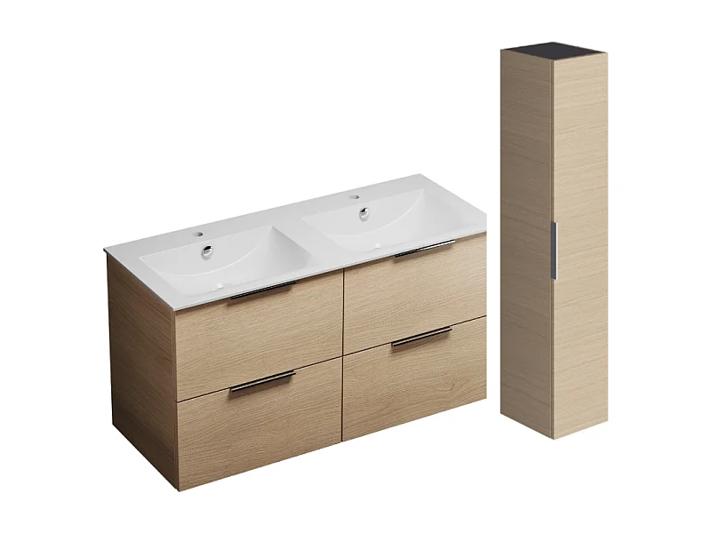Meuble double vasque 120 cm BURGBAD Olena chêne clair + colonne