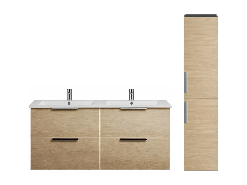 Meuble salle de bain double vasque BURGBAD Olena 120 cm chêne clair + colonne