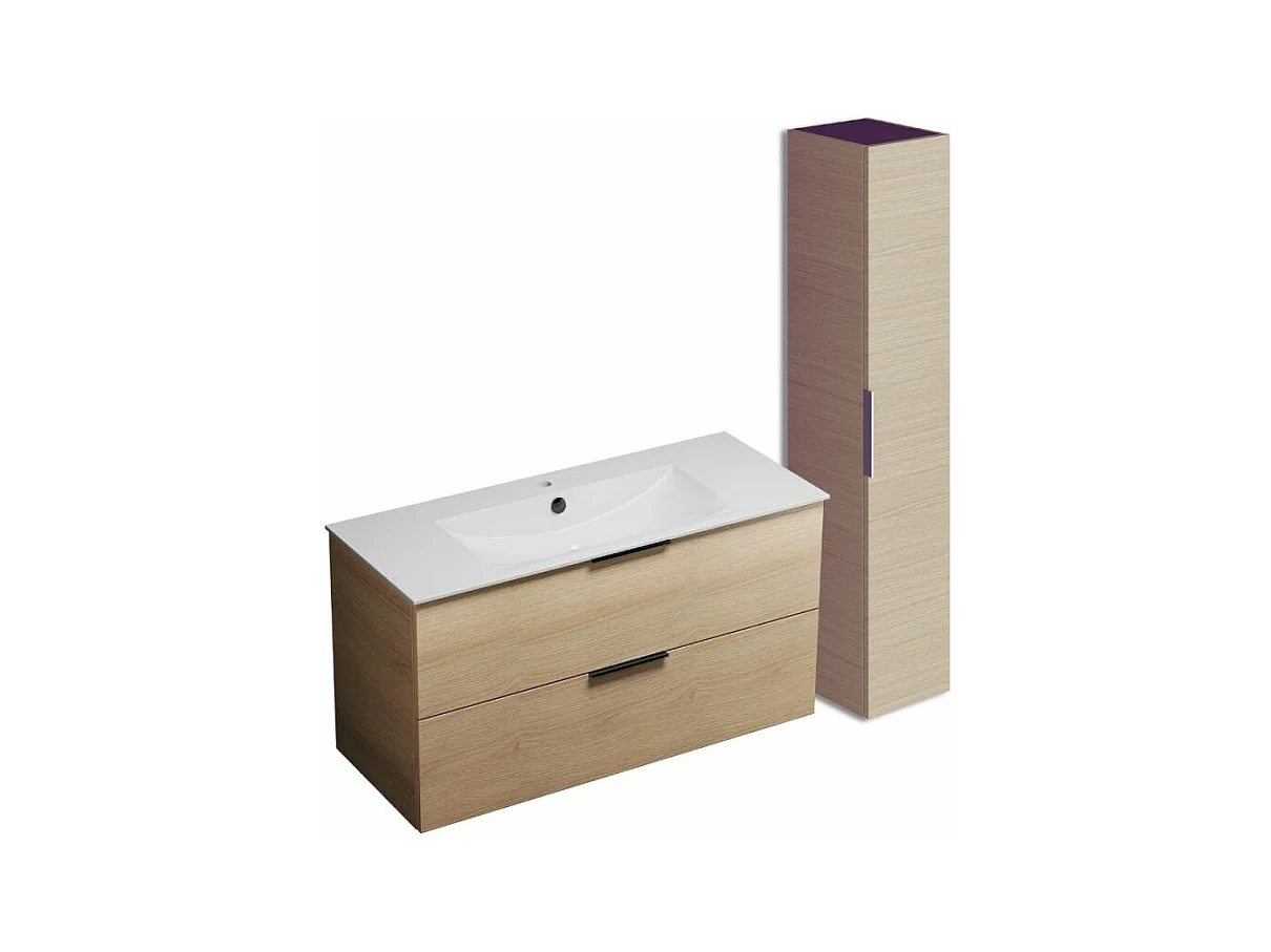 Meuble vasque 120 cm BURGBAD Olena chêne clair + colonne de salle de bain