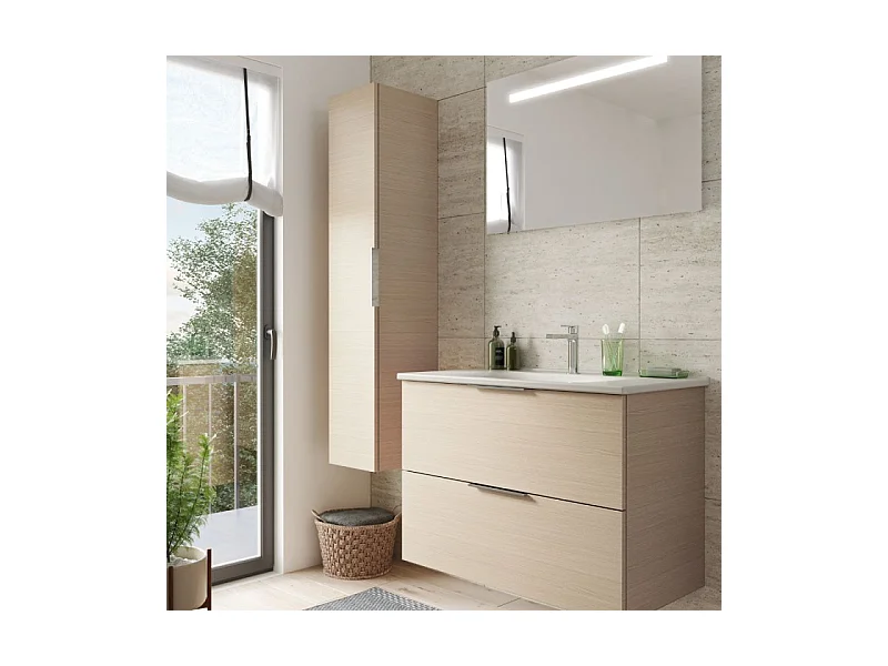 Meuble vasque 120 cm BURGBAD Olena chêne clair + colonne de salle de bain