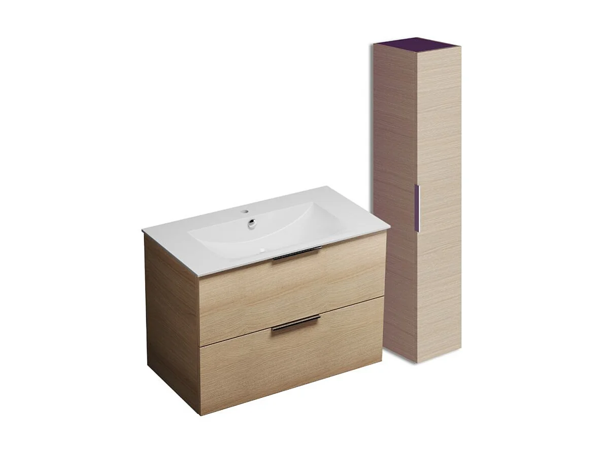 Meuble vasque 90 cm BURGBAD Olena chêne clair + colonne de salle de bain