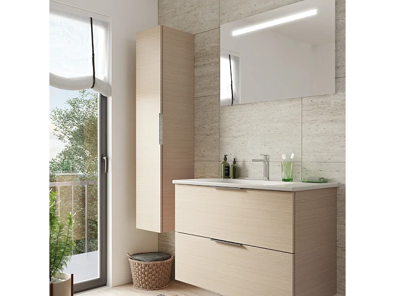 Meuble vasque 90 cm BURGBAD Olena chêne clair + colonne