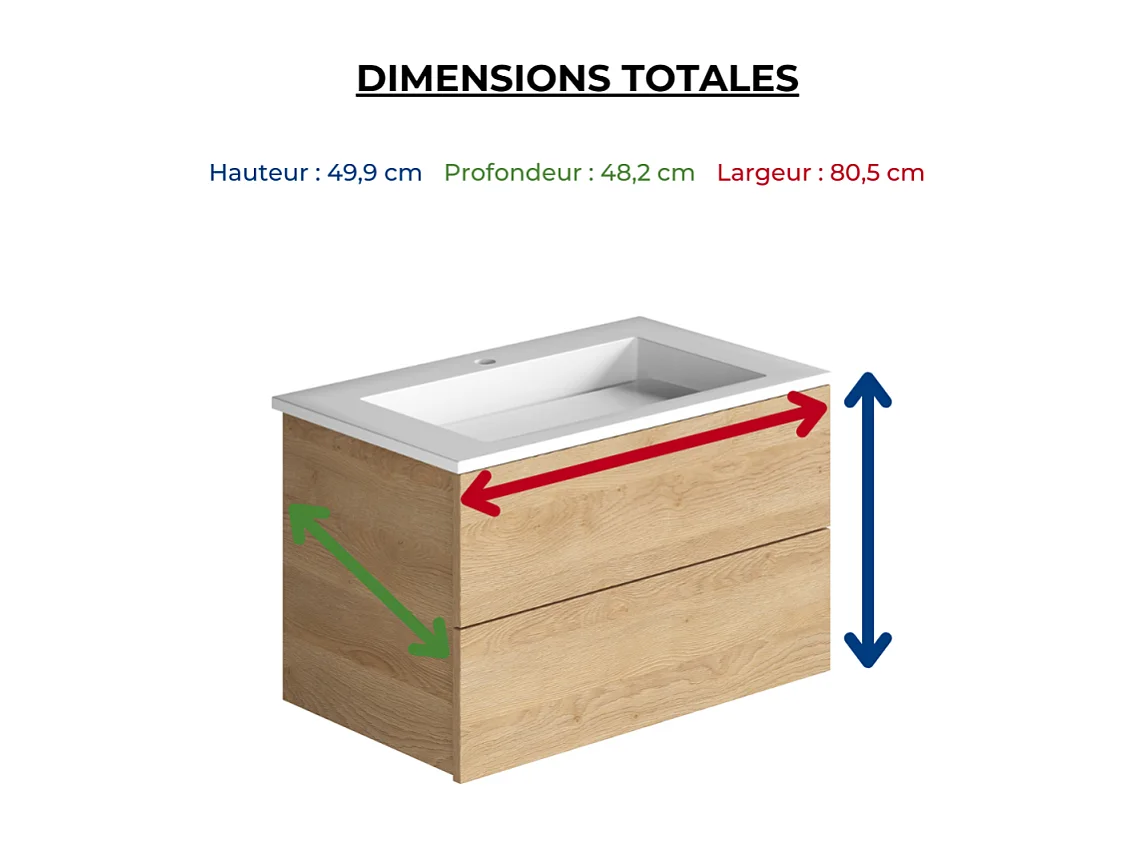 Meuble simple vasque BURGBAD Cosmo 80 cm chêne