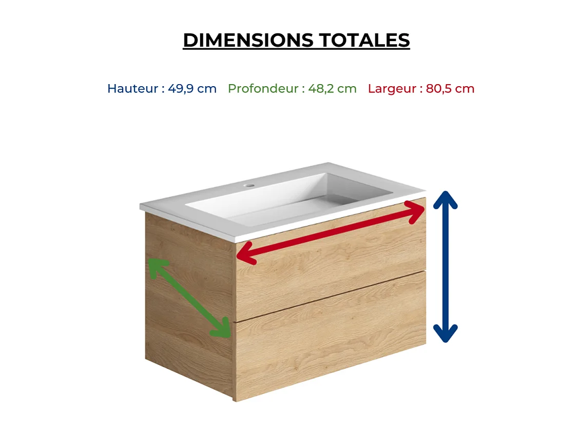 Meuble vasque 80 cm BURGBAD Cosmo chêne cachemire