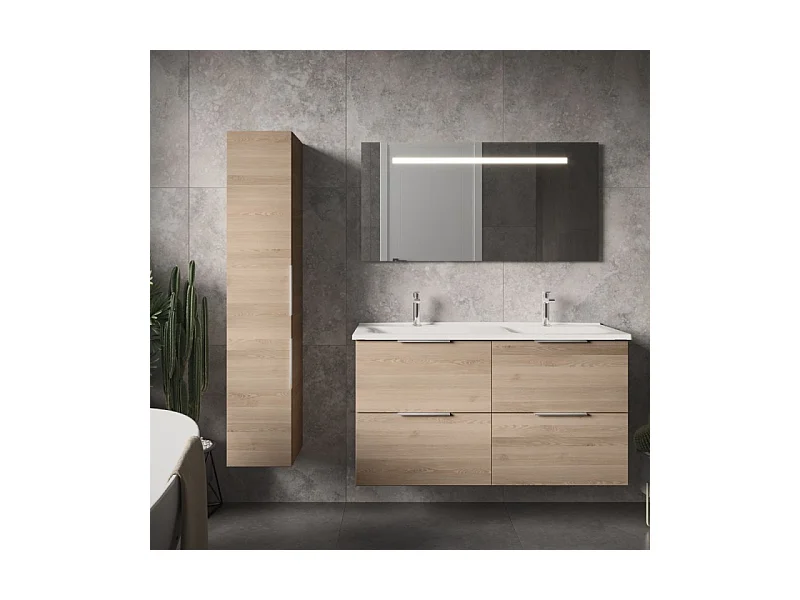Meuble double vasque 120 cm BURGBAD Olena chêne clair