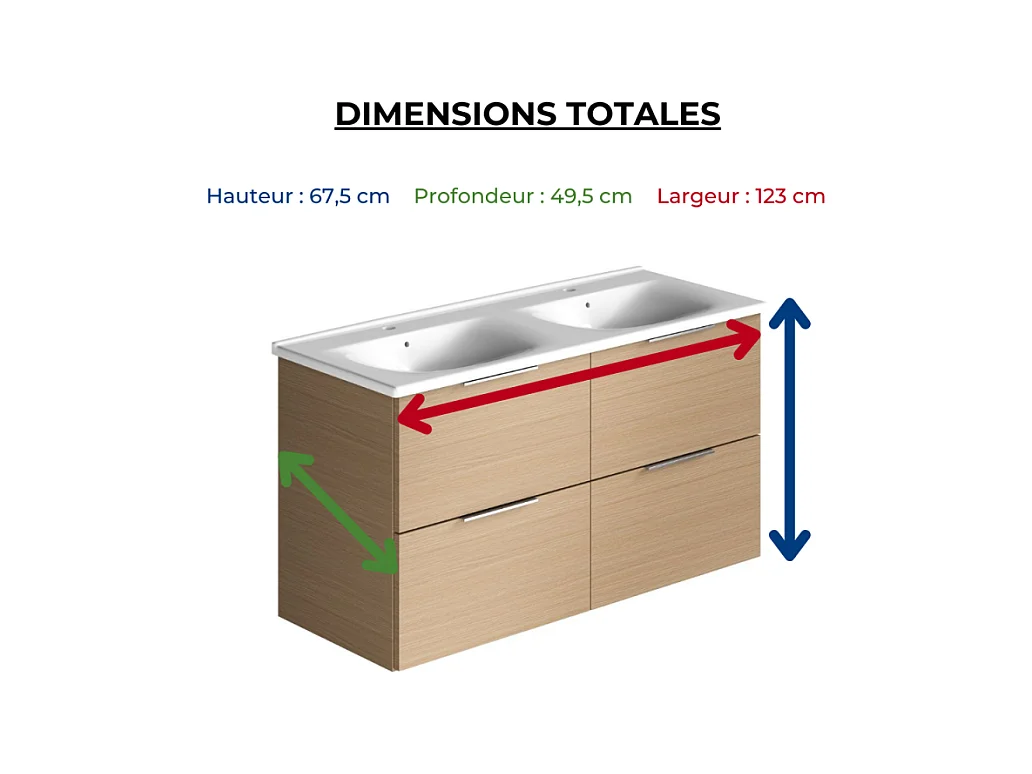 Meuble double vasque 120 cm BURGBAD Olena chêne clair