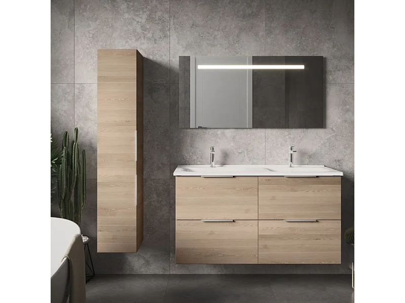 Meuble double vasque 120 cm BURGBAD Olena chêne clair