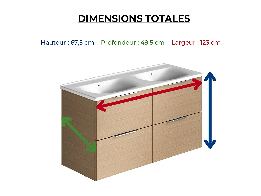 Meuble double vasque 120 cm BURGBAD Olena chêne clair