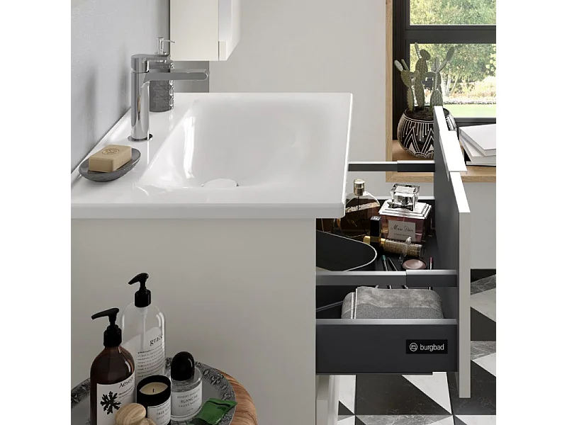 Meuble vasque 90 cm BURGBAD Olena blanc brillant