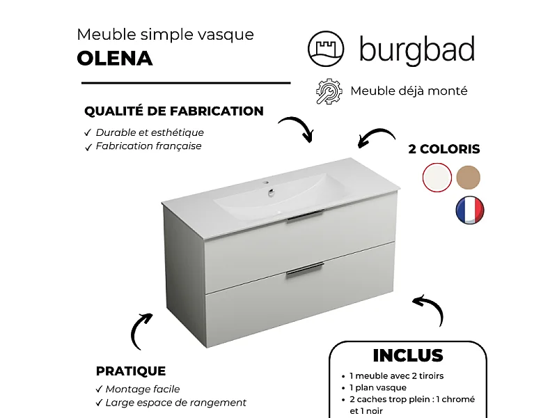 Meuble vasque 90 cm BURGBAD Olena blanc brillant