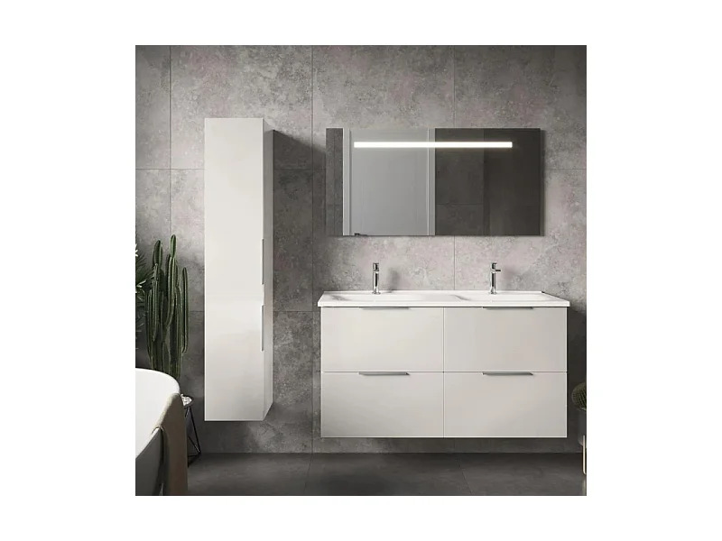 Meuble double vasque 120 cm BURGBAD Olena blanc brillant