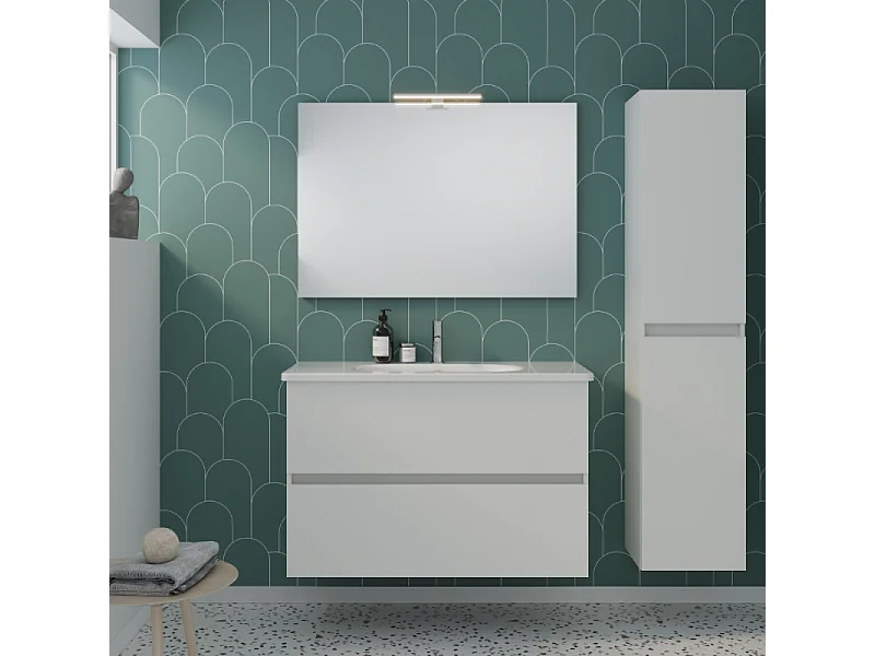 Meuble de salle de bain simple vasque 100 cm BURGBAD Joline blanc mat