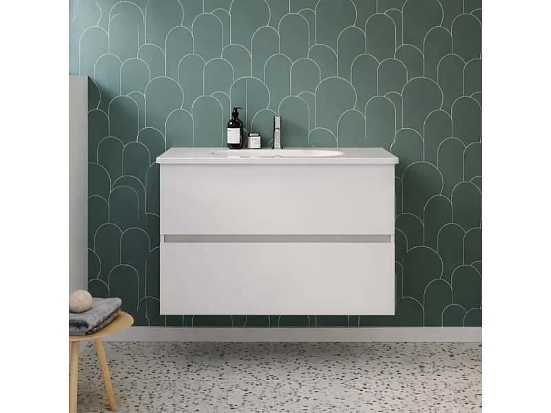 Meuble de salle de bain simple vasque 100 cm BURGBAD Joline blanc mat