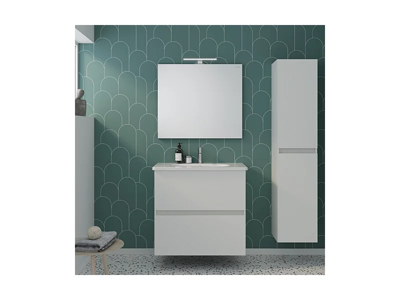 Meuble de salle de bain simple vasque 80 cm BURGBAD Joline blanc