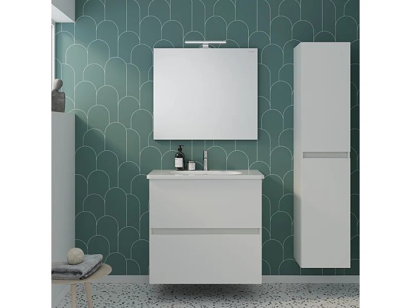 Meuble de salle de bain simple vasque 80 cm BURGBAD Joline blanc