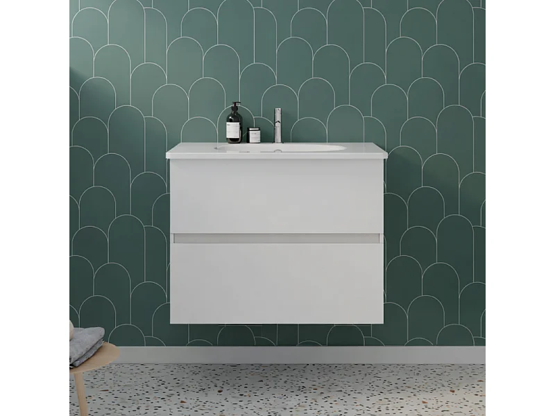 Meuble de salle de bain simple vasque 80 cm BURGBAD Joline blanc