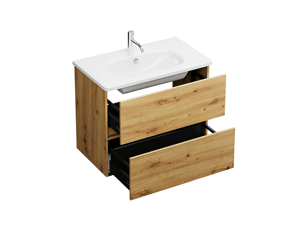 Meuble de salle de bain simple vasque 80 cm BURGBAD Joline chêne