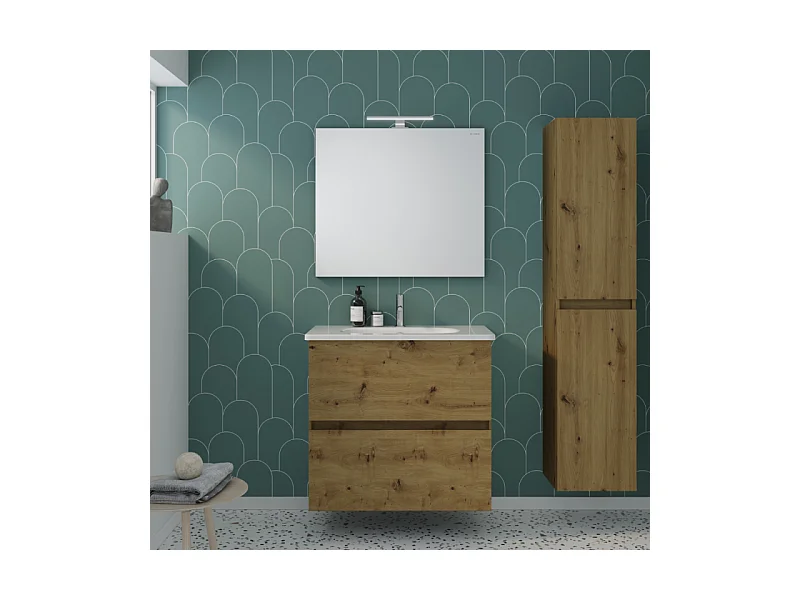 Meuble de salle de bain simple vasque 80 cm BURGBAD Joline chêne