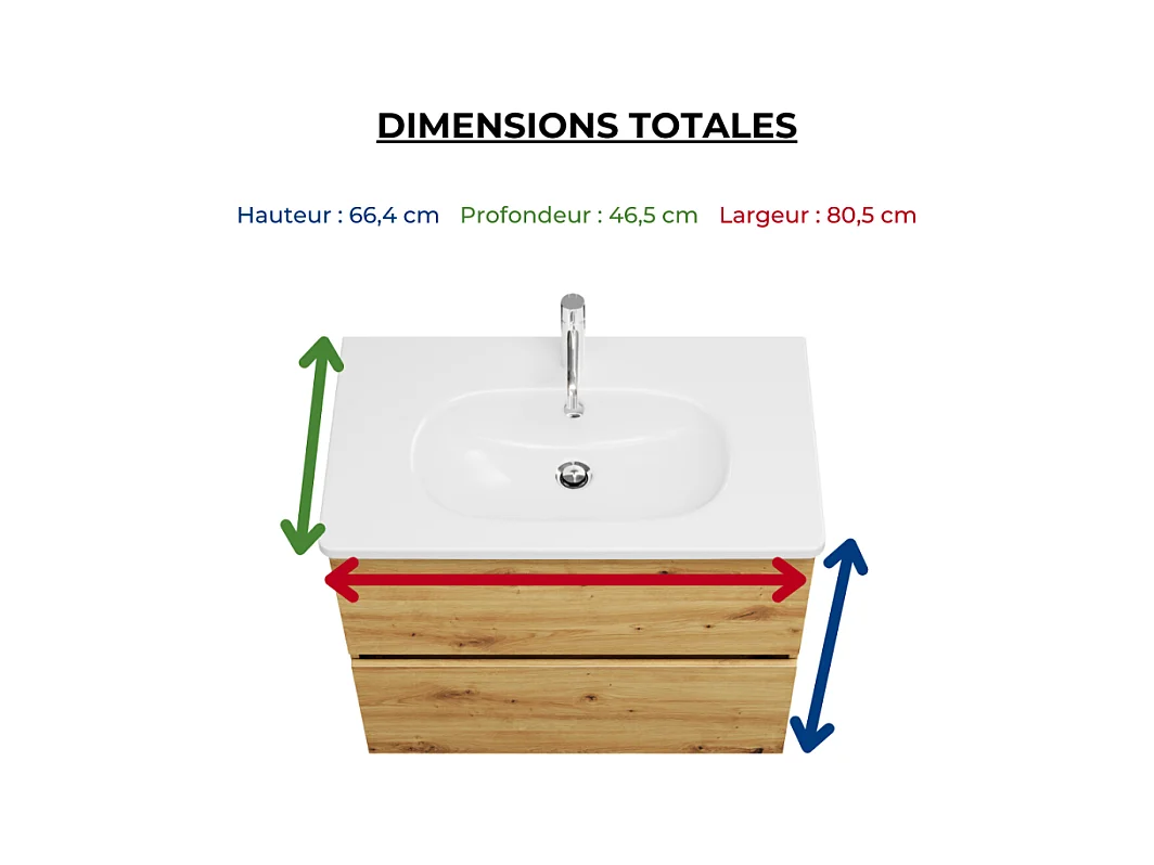 Meuble de salle de bain simple vasque 80 cm BURGBAD Joline chêne