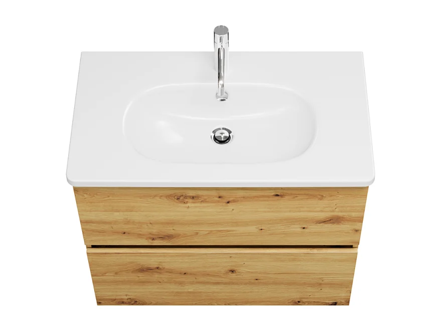 Meuble de salle de bain simple vasque 80 cm BURGBAD Joline chêne