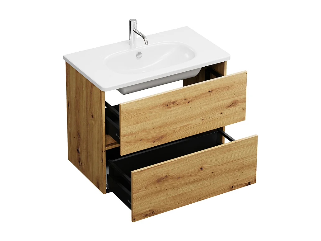 Meuble de salle de bain simple vasque 80 cm BURGBAD Joline chêne