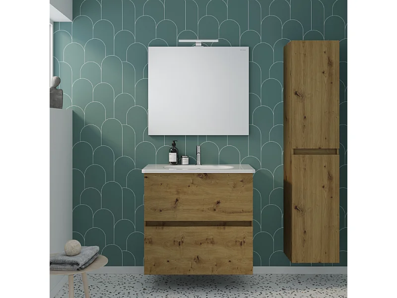 Meuble de salle de bain simple vasque 80 cm BURGBAD Joline chêne
