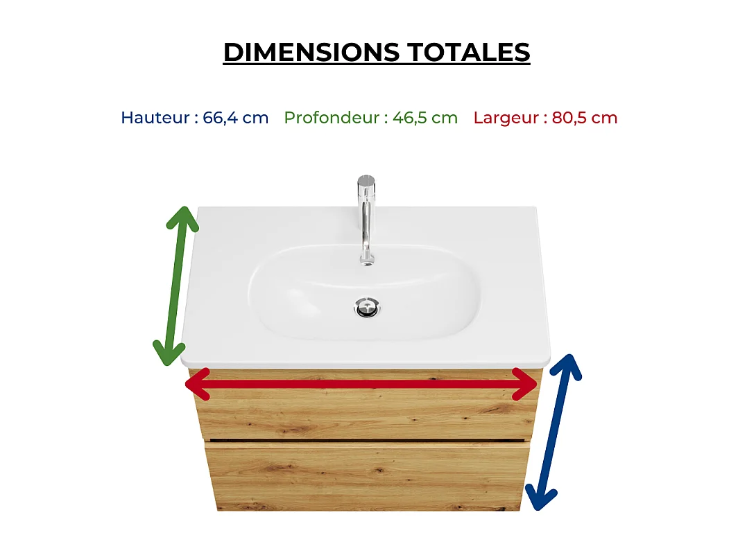 Meuble de salle de bain simple vasque 80 cm BURGBAD Joline chêne