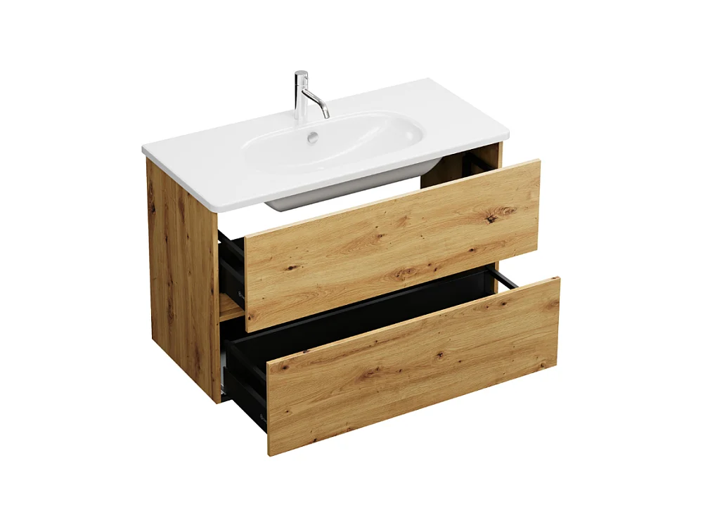 Meuble de salle de bain simple vasque 100 cm BURGBAD Joline chêne