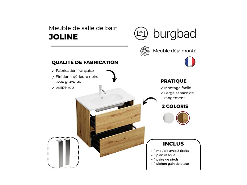 Meuble de salle de bain simple vasque 100 cm BURGBAD Joline chêne