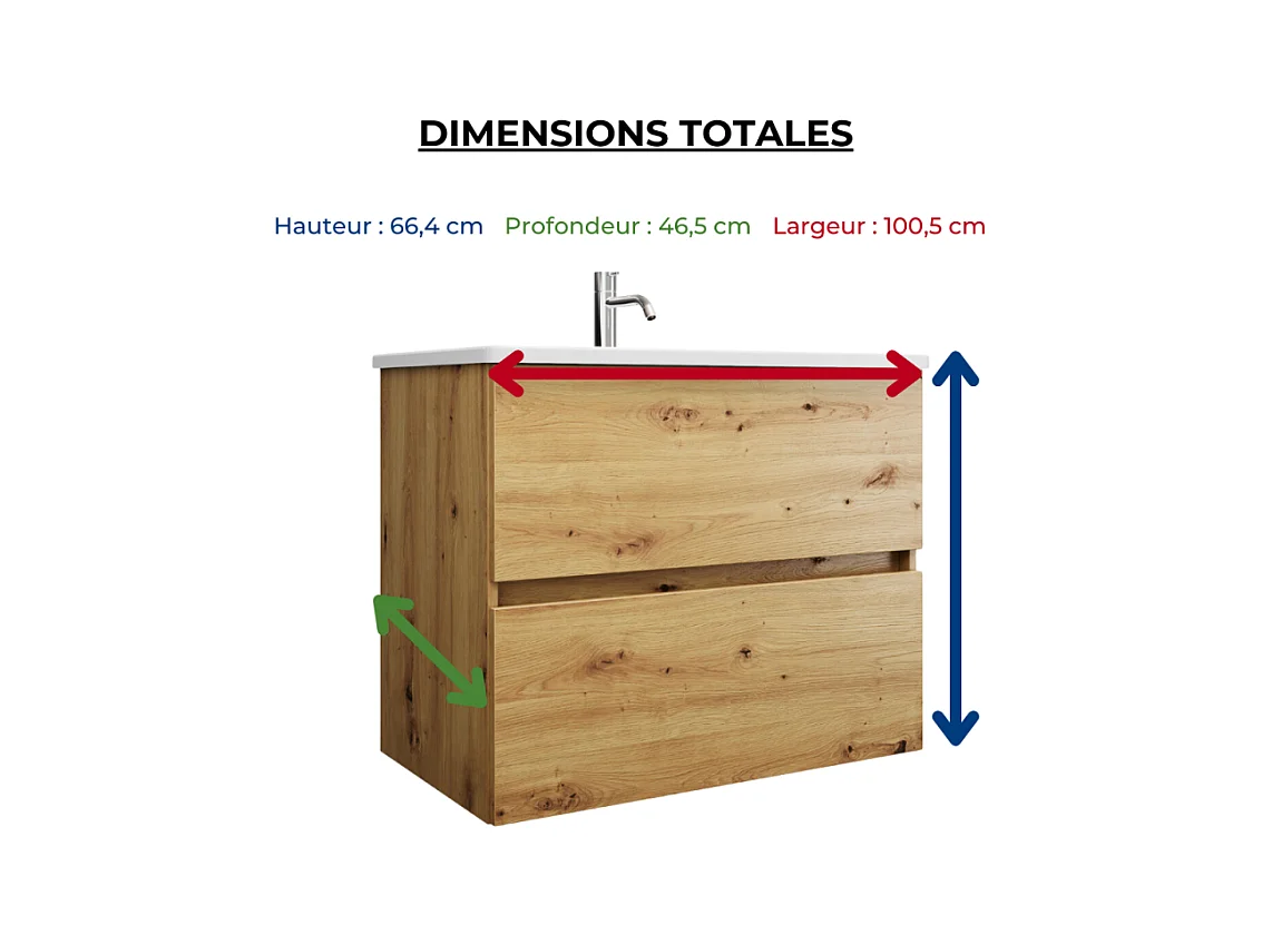 Meuble de salle de bain simple vasque 100 cm BURGBAD Joline chêne