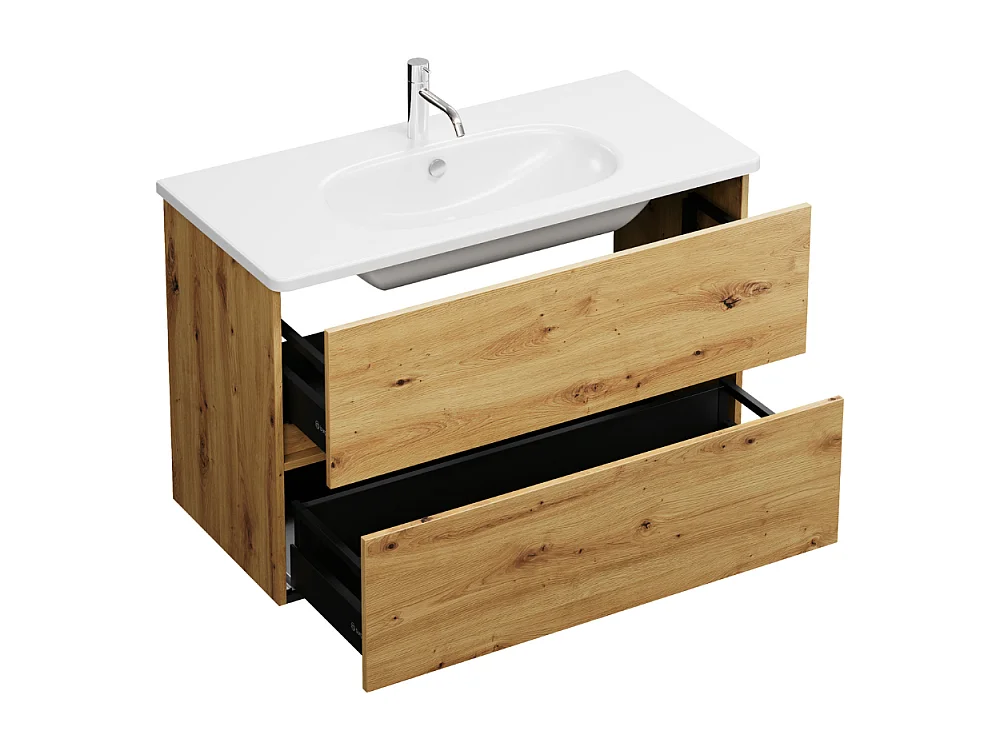 Meuble de salle de bain simple vasque 100 cm BURGBAD Joline chêne