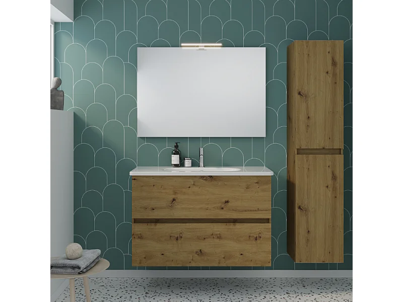 Meuble de salle de bain simple vasque 100 cm BURGBAD Joline chêne