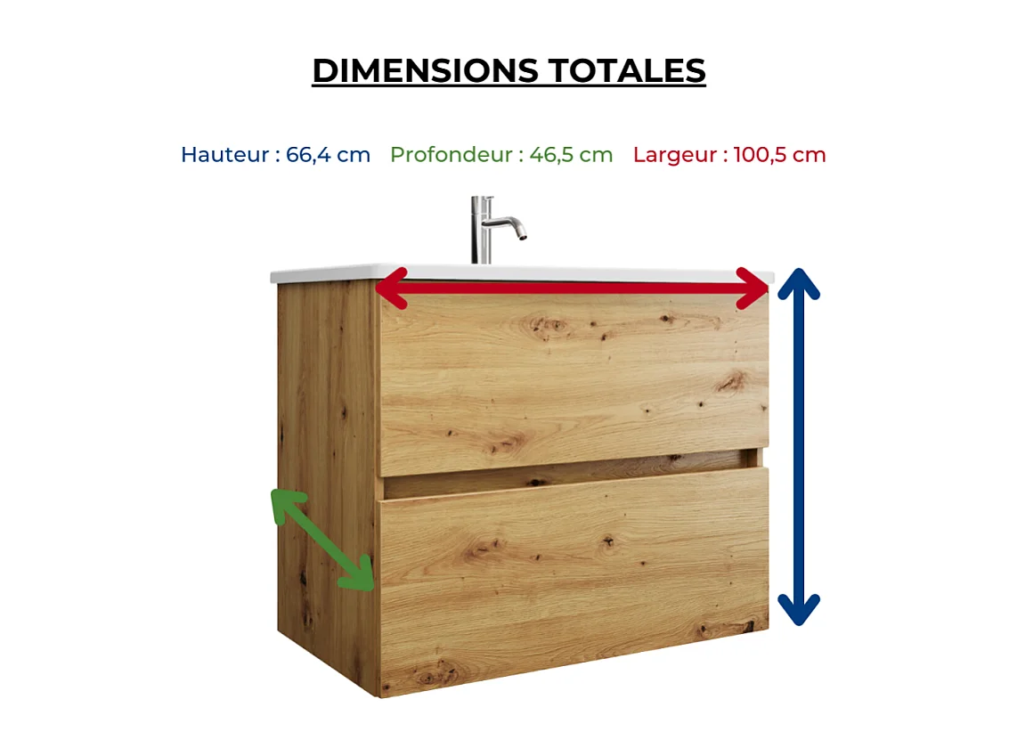 Meuble de salle de bain simple vasque 100 cm BURGBAD Joline chêne