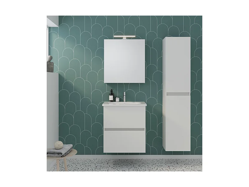 Meuble de salle de bain simple vasque 60 cm BURGBAD Joline blanc mat