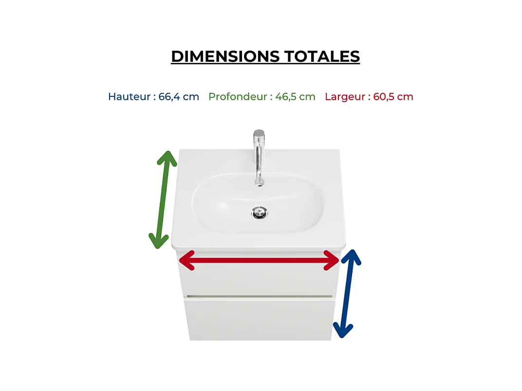 Meuble de salle de bain simple vasque 60 cm BURGBAD Joline blanc mat