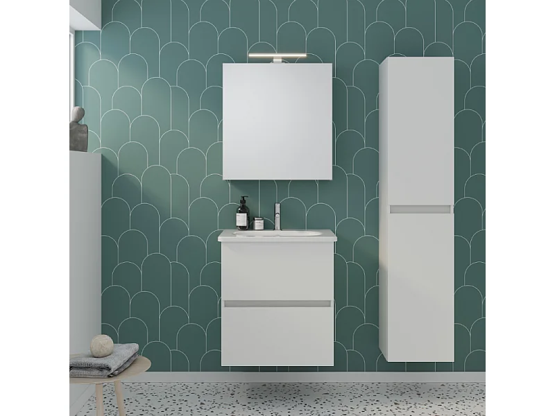 Meuble de salle de bain simple vasque 60 cm BURGBAD Joline blanc mat