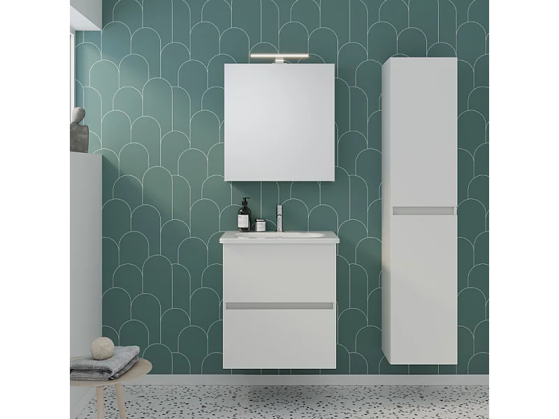 Meuble de salle de bain simple vasque 60 cm BURGBAD Joline blanc mat