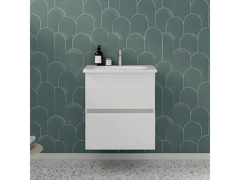 Meuble de salle de bain simple vasque 60 cm BURGBAD Joline blanc mat