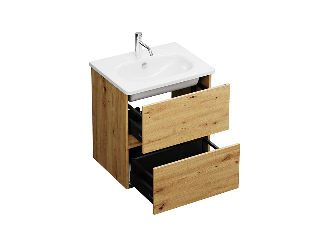 Meuble de salle de bain simple vasque 60 cm BURGBAD Joline chêne