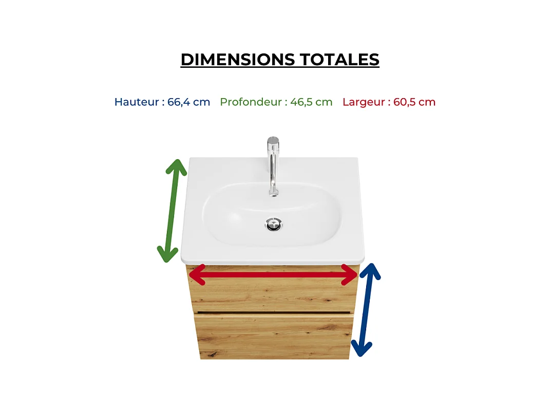 Meuble de salle de bain simple vasque 60 cm BURGBAD Joline chêne
