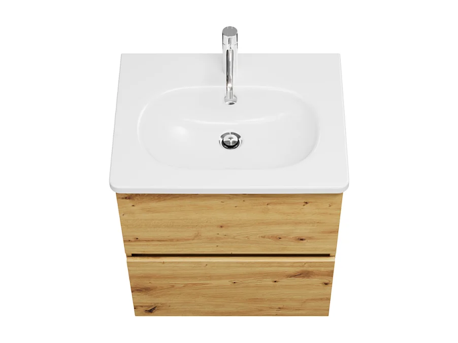 Meuble de salle de bain simple vasque 60 cm BURGBAD Joline chêne