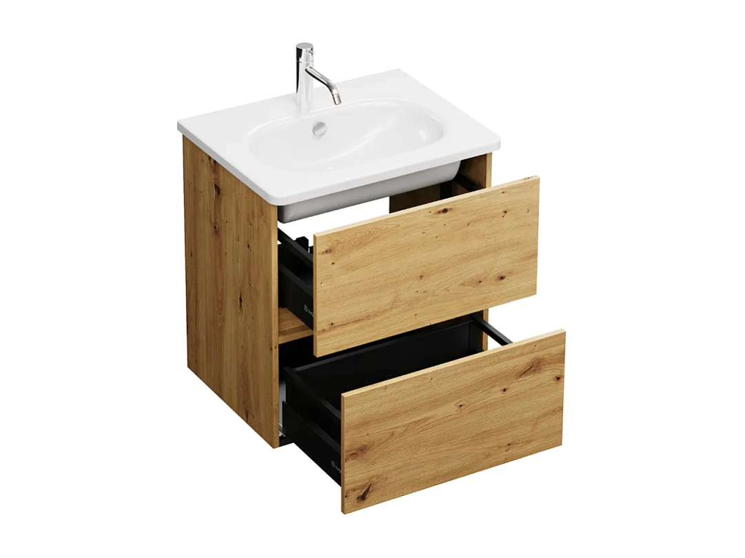 Meuble de salle de bain simple vasque 60 cm BURGBAD Joline chêne