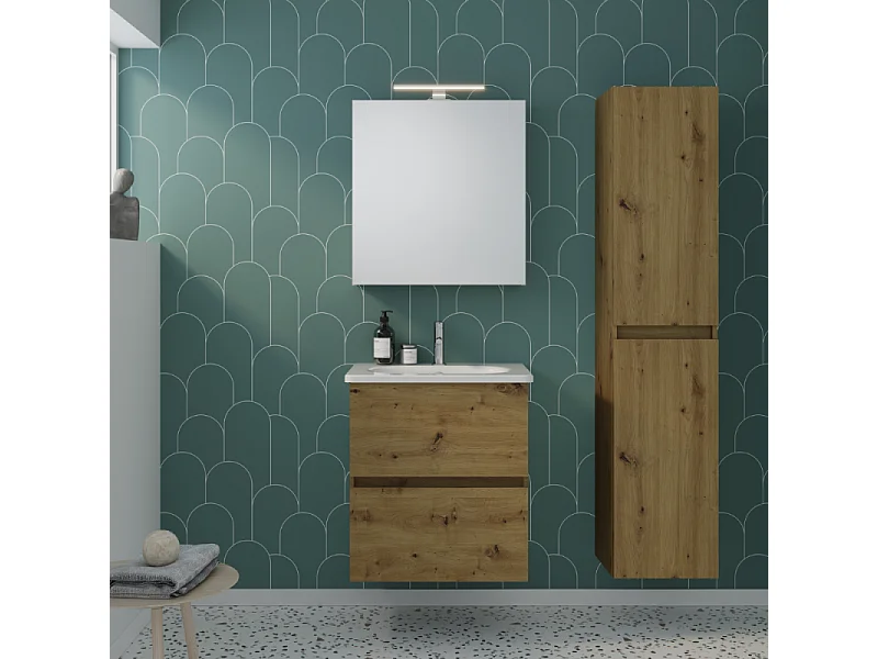 Meuble de salle de bain simple vasque 60 cm BURGBAD Joline chêne