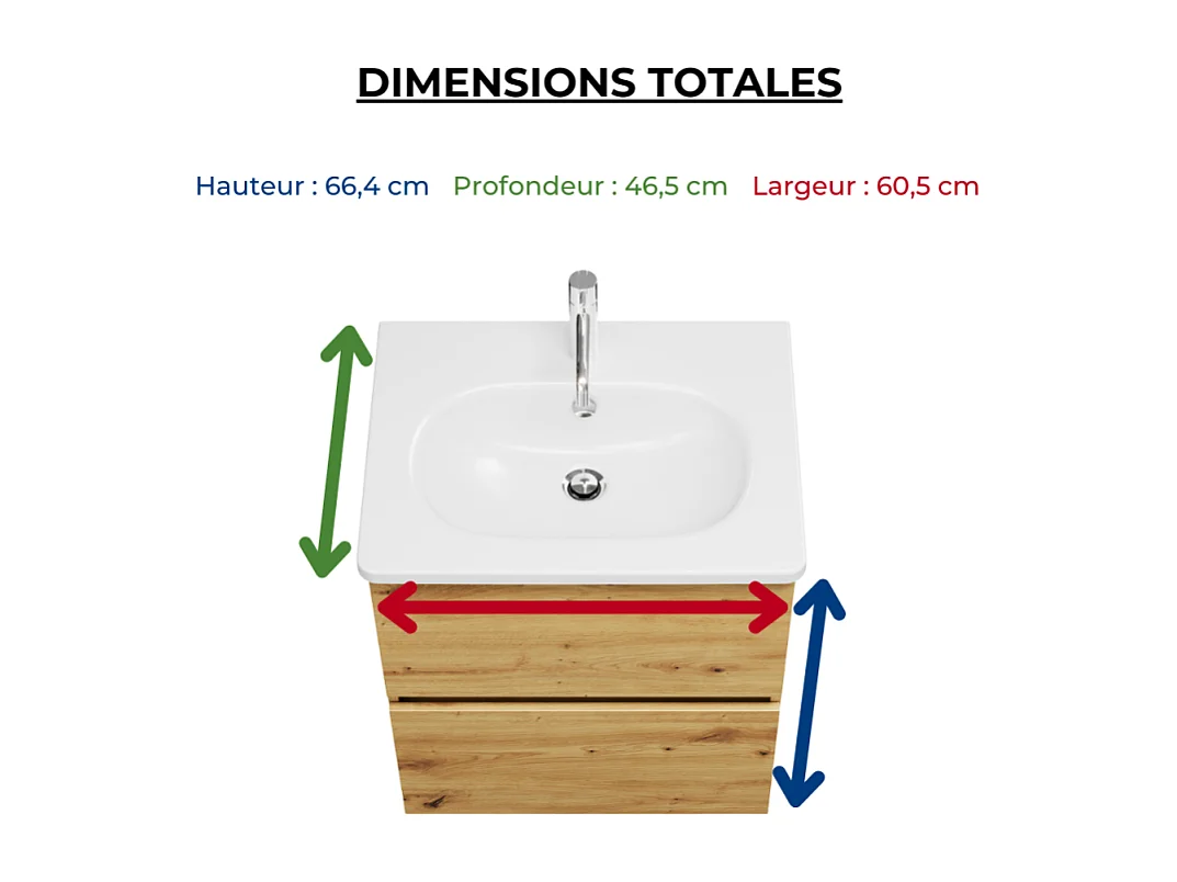 Meuble de salle de bain simple vasque 60 cm BURGBAD Joline chêne