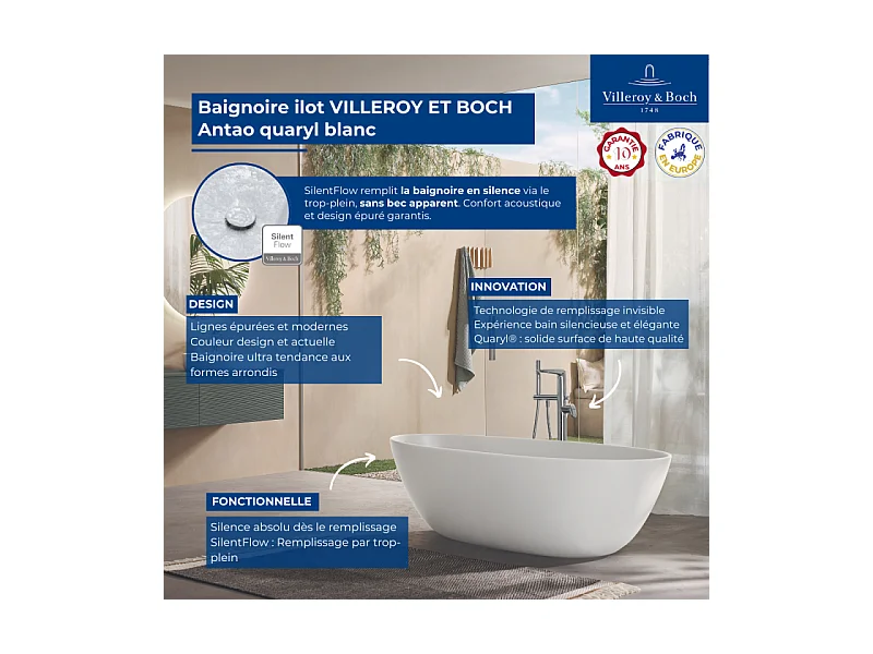 Baignoire ilot VILLEROY ET BOCH Antao quaryl blanc