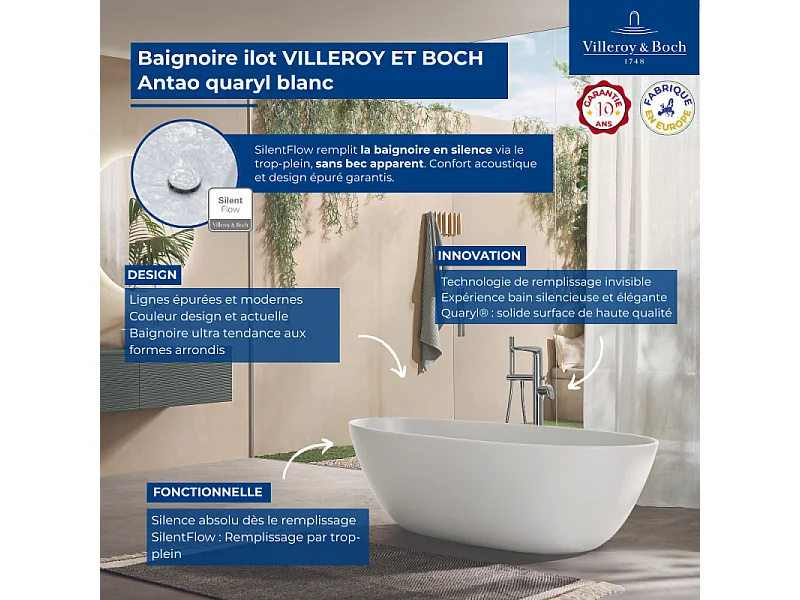 Baignoire ilot VILLEROY ET BOCH Antao quaryl blanc
