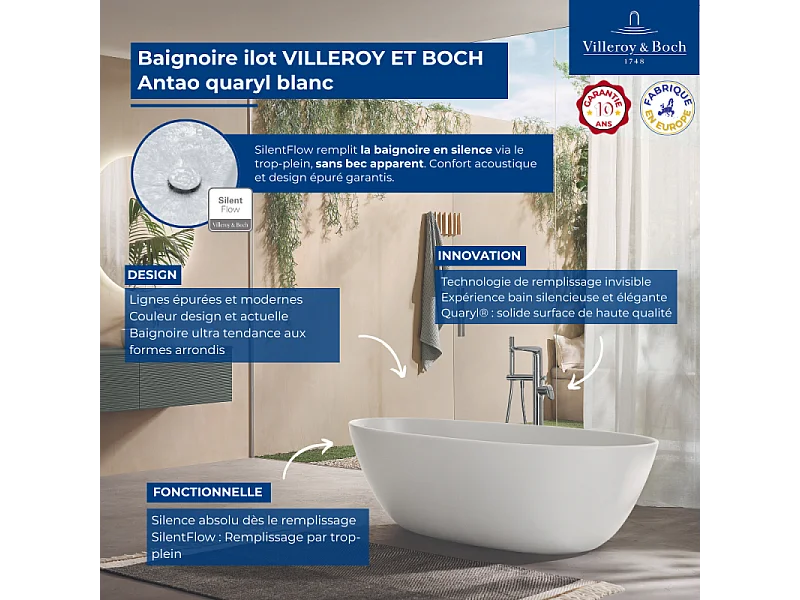 Baignoire ilot VILLEROY ET BOCH Antao quaryl blanc